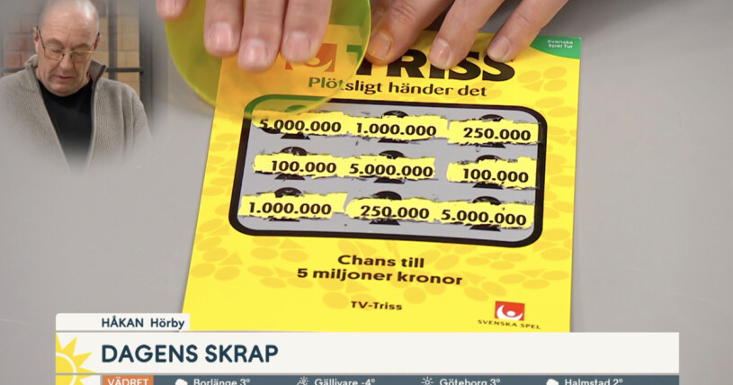 Håkan från Hörby skrapade fram fem miljoner kronor i Nyhetsmorgon. Håkan från Hörby skrapade fram fem miljoner kronor i Nyhetsmorgon