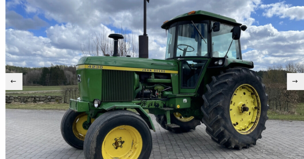 Kungens tidigare John Deere 4230 är nu till salu för 202 000 kronor. Kungens gamla traktor