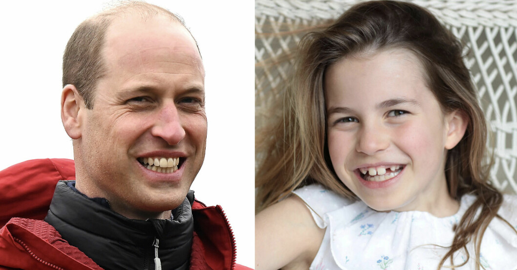 Ett montage med en bild på prins William och prinsessan Charlotte