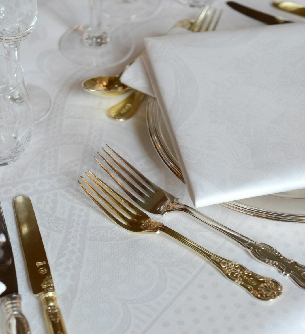 En detalj av dukningen vid en av middagarna på Kungliga slottet.