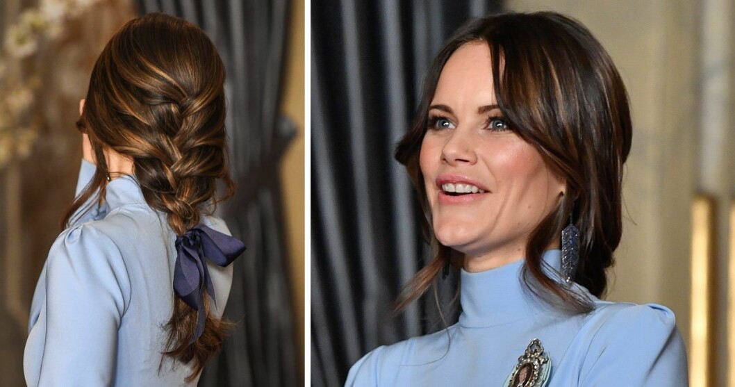 Prinsessan Sofia i sin “gala-fläta” på en representationsmiddag 2019. prinsessan sofia fläta