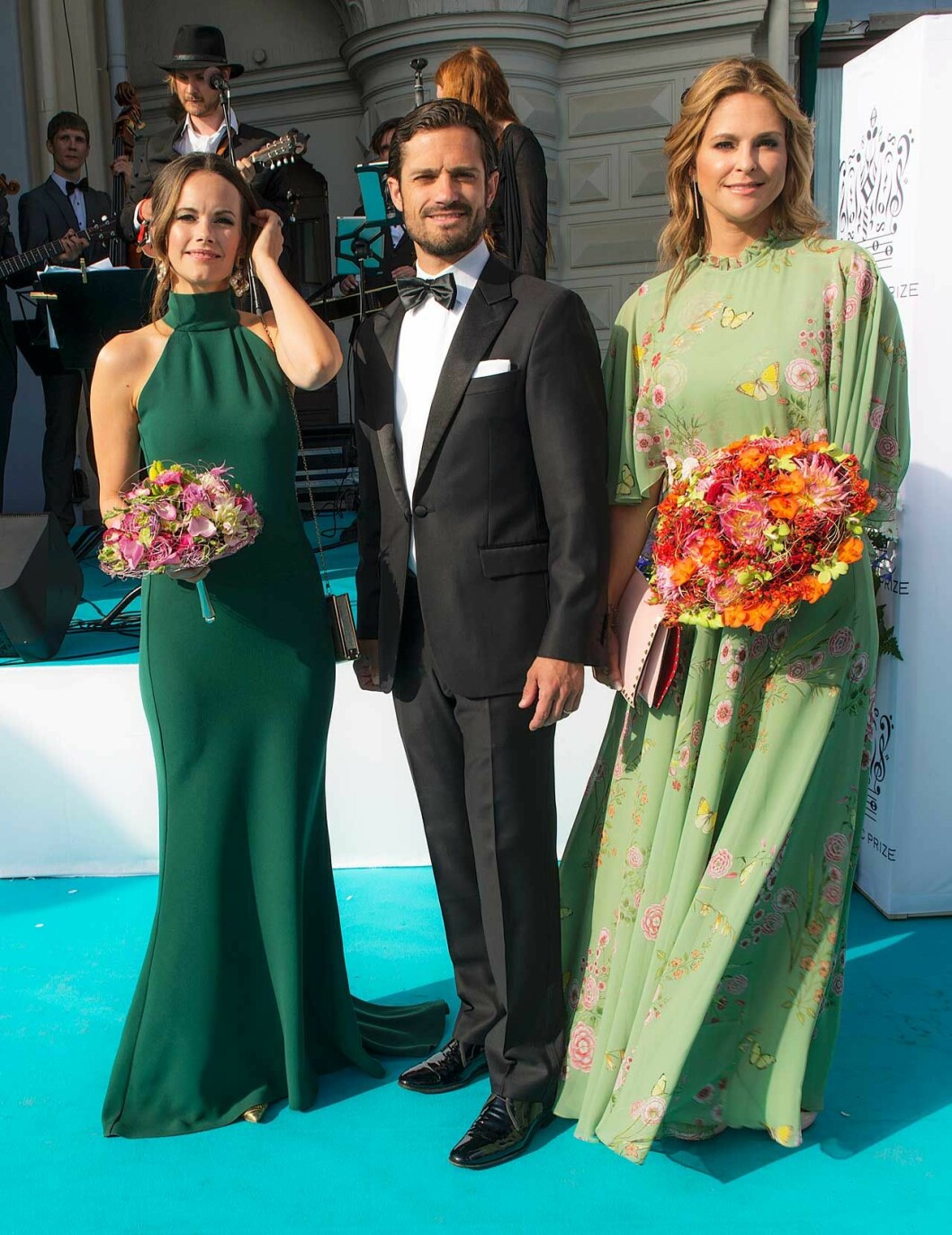 Prinsessan Sofia, Carl Philip och Madeleine på Polar Music Prize 2018. Sofia bär klänning från Ida Lanto. Prinsessan Sofia