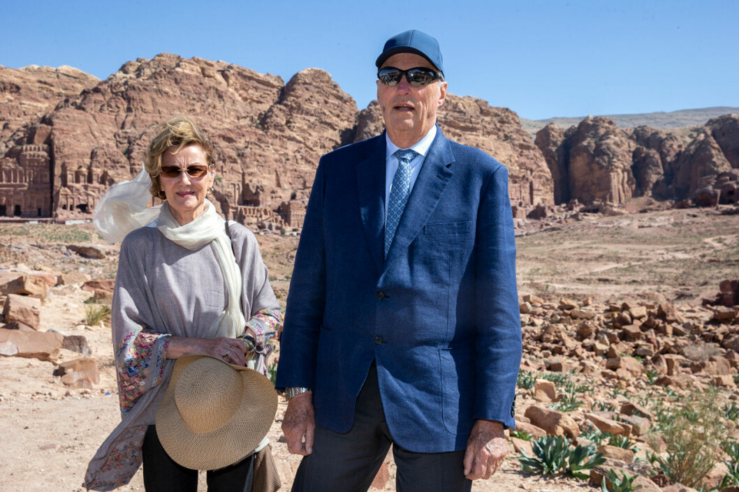 Kung Harald och drottning Sonja i Petra under förra veckans statsbesök. Kung Harald och drottning Sonja i Jordanien.