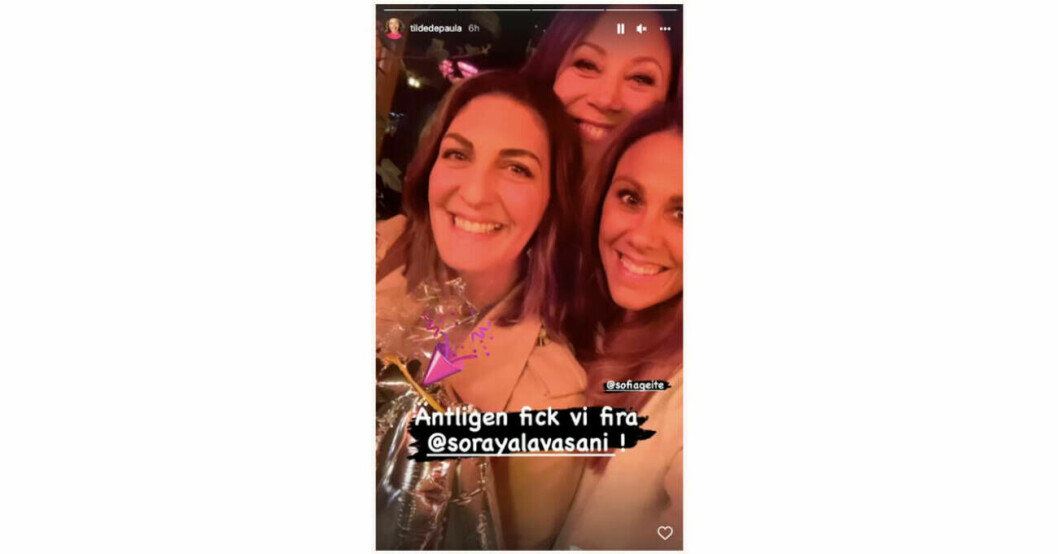 Soraya Lavasani hade ett sent födelsedagsfirande med TV4-kollegerna Tilde de Paula och Sofia Geite. Soraya Lavasani, Tilde de Paula och Sofia Geite