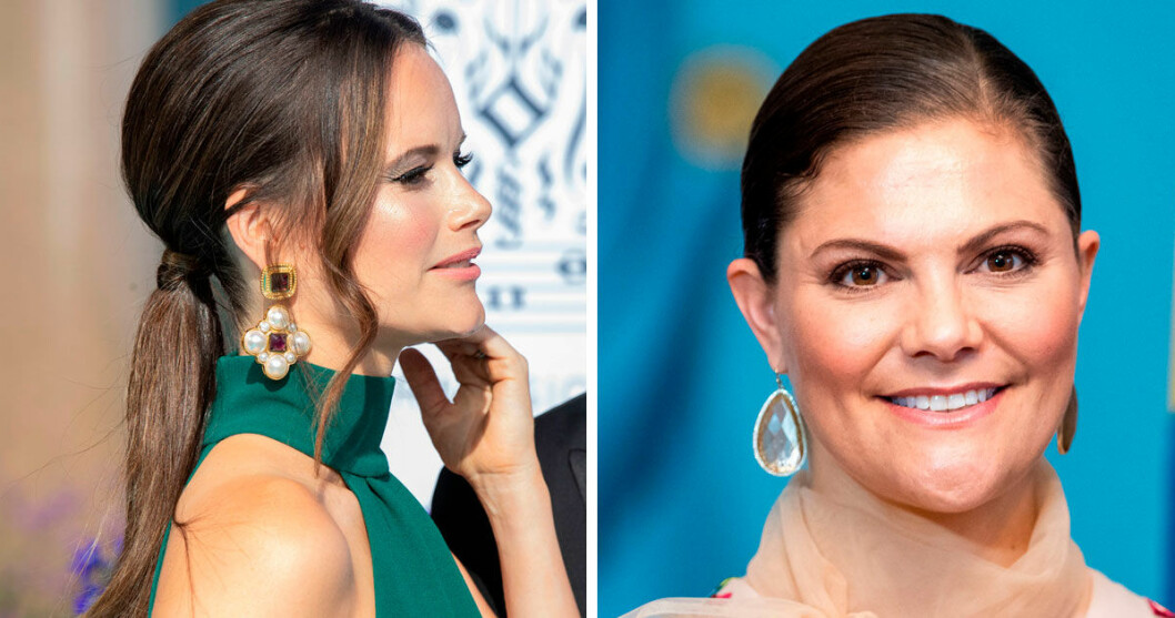 Prinsessan Sofias pampiga örhängen och Victorias genomskinliga stenar.