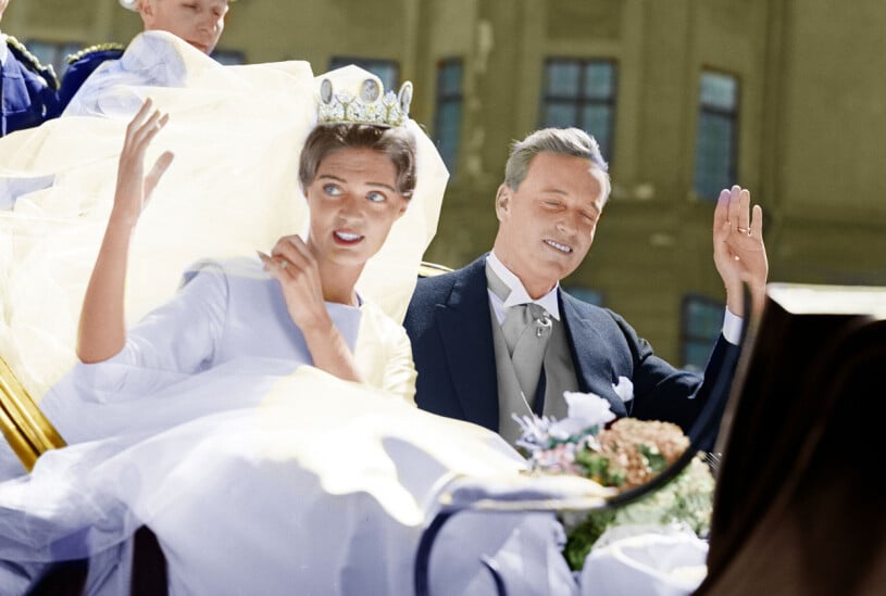 Prinsessan Birgitta, nygift med Hansi 1961. Prinsessan Birgitta under bröllopet med Hansi – prins Johann Georg av Hohenzollern 1961