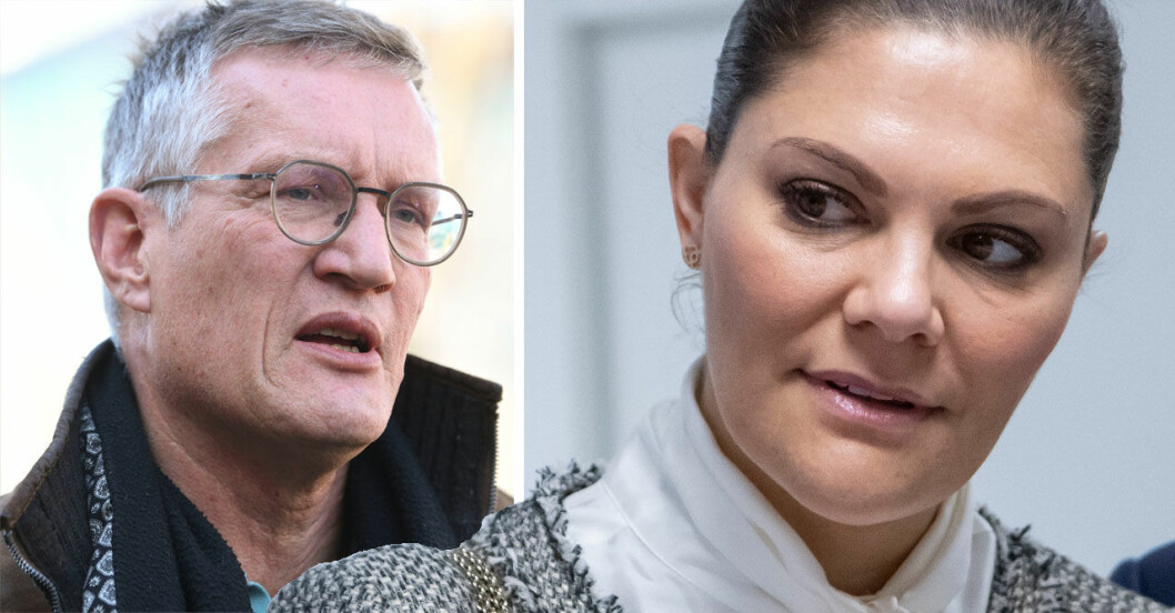 Nej, det blev inga goda nyheter från Anders Tegnell och Folkhälsomyndigheten. Anders Tegnell och kronprinsessan Victoria.