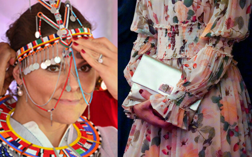 Victoria smyckad av masaierna – samt klädd till fest Kronprinsessan Victoria med masaismycken och med handväska från Anya Hindmarch