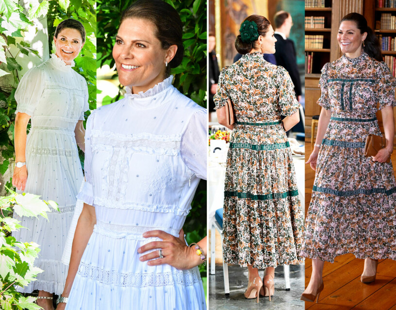 Den bländvita By Malina-klänningen vi såg på Victorias 44-årsdag. Och så nu – den blommiga, en favorit i repris från i höstas. Kronprinsessan Victoria i klänning från By Malina