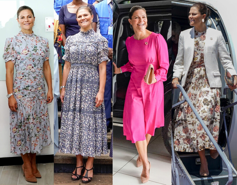Vad packar en kronprinsessa? Svar: Nästan bara klänningar. I Kenya fick vi se dessa – från By Malina, Camilla Thulin och Ulla Johnson. Kronprinsessan Victoria i klänningar från By Malina, Camilla Thulin och Ulla Johnson