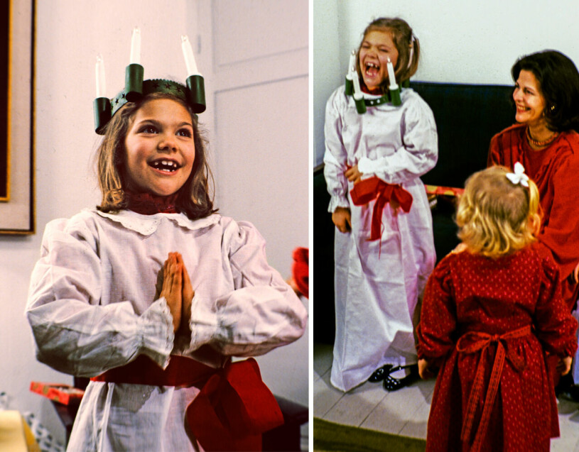 Lussemorgon på Drottningholm 1984. Victoria var sju år och prinsessan Madeleine, som skymtar till höger, bara två. Kronprinsessan Victoria som lucia 1984 Drottningholm Drottningholms slott
