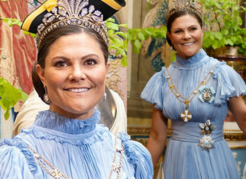 Kronprinsessan Victoria med sin nya orden: Storkorset av Finlands Vita Ros i kedja. Kronprinsessan Victoria med sin nya orden Storkorset med kedja av Finlands Vita Ros orden.