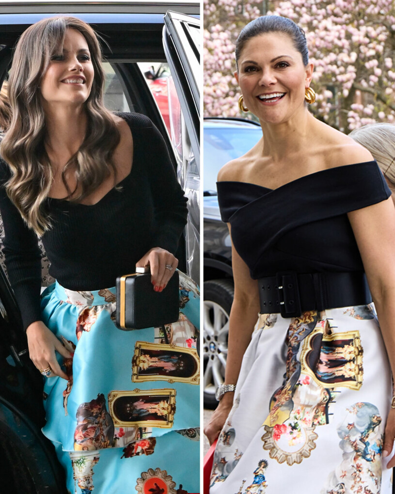 Men kolla – här är prinsessan Sofia och kronprinsessan Victoria lika som två bär. Prinsessan Sofia och kronprinsessan Victoria, båda i kjol från MaxJenny