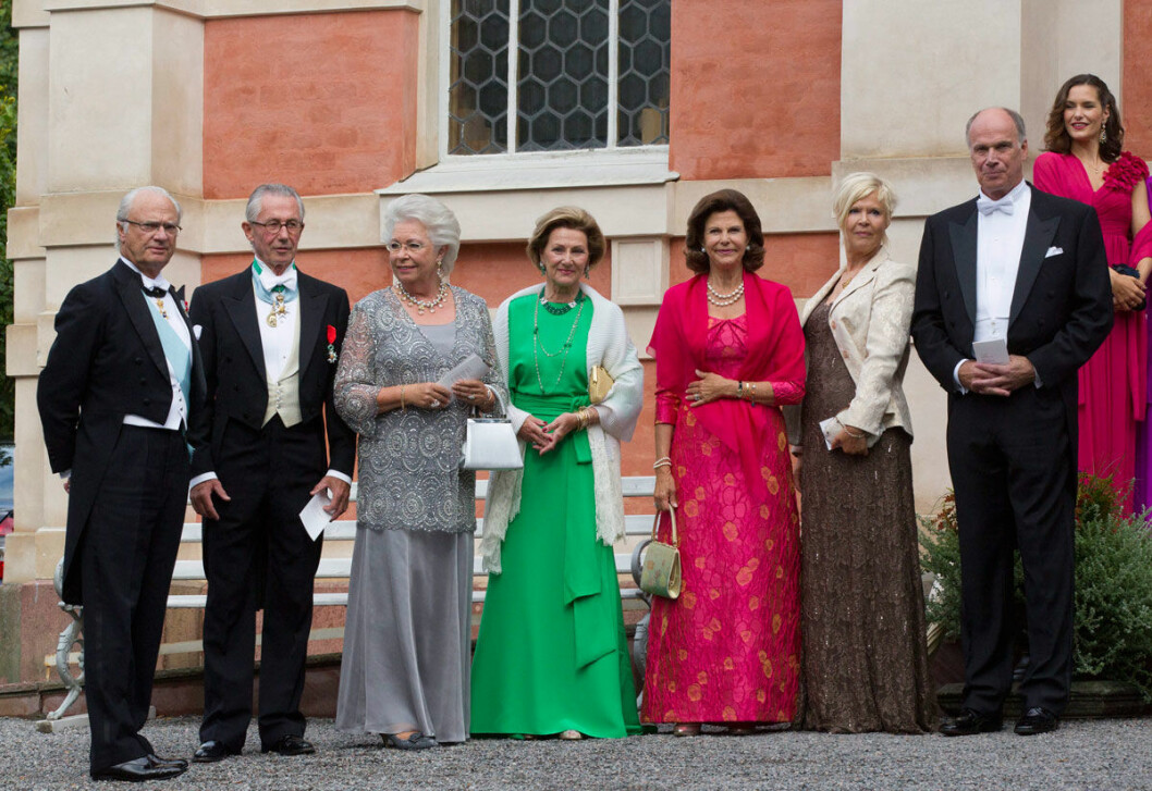 Kungaparet var hedersgäster och drottning Sonja kom från Norge – hon och prinsessan Christina står varandra väldigt nära. drottning Sonja från Norge, prinsessan Christina, Drottning Silvia och gäster