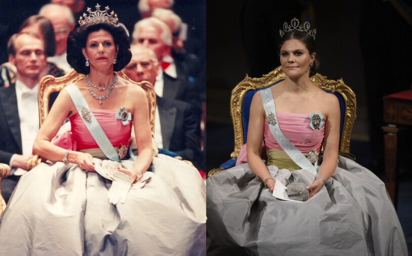 Silvia Nobel 1995 – Victoria i samma klänning Nobel 2018.
