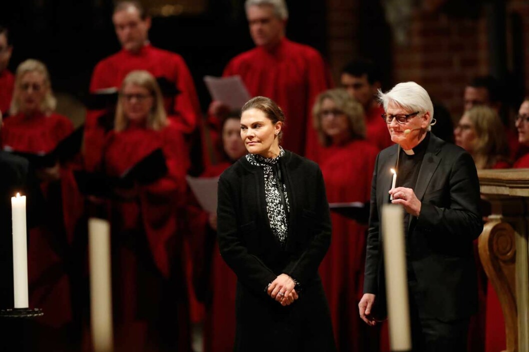 Kronprinsessan Victoria i Storkyrkan under onsdagen. Victoria