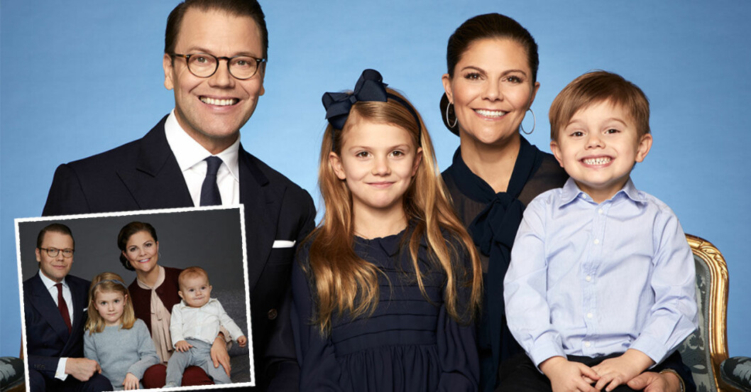 Kronprinsessan Victoria, prins Daniel, prinsessan Estelle och prins Oscar på nya officiella bilden.