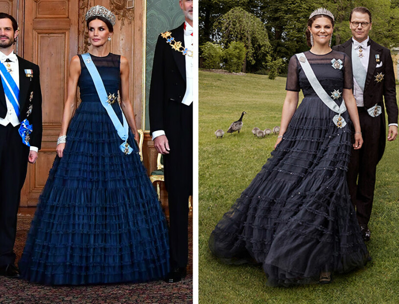 Både Letizia och kronprinsessan har använt denna klänning från H&M vid olika tillfällen.