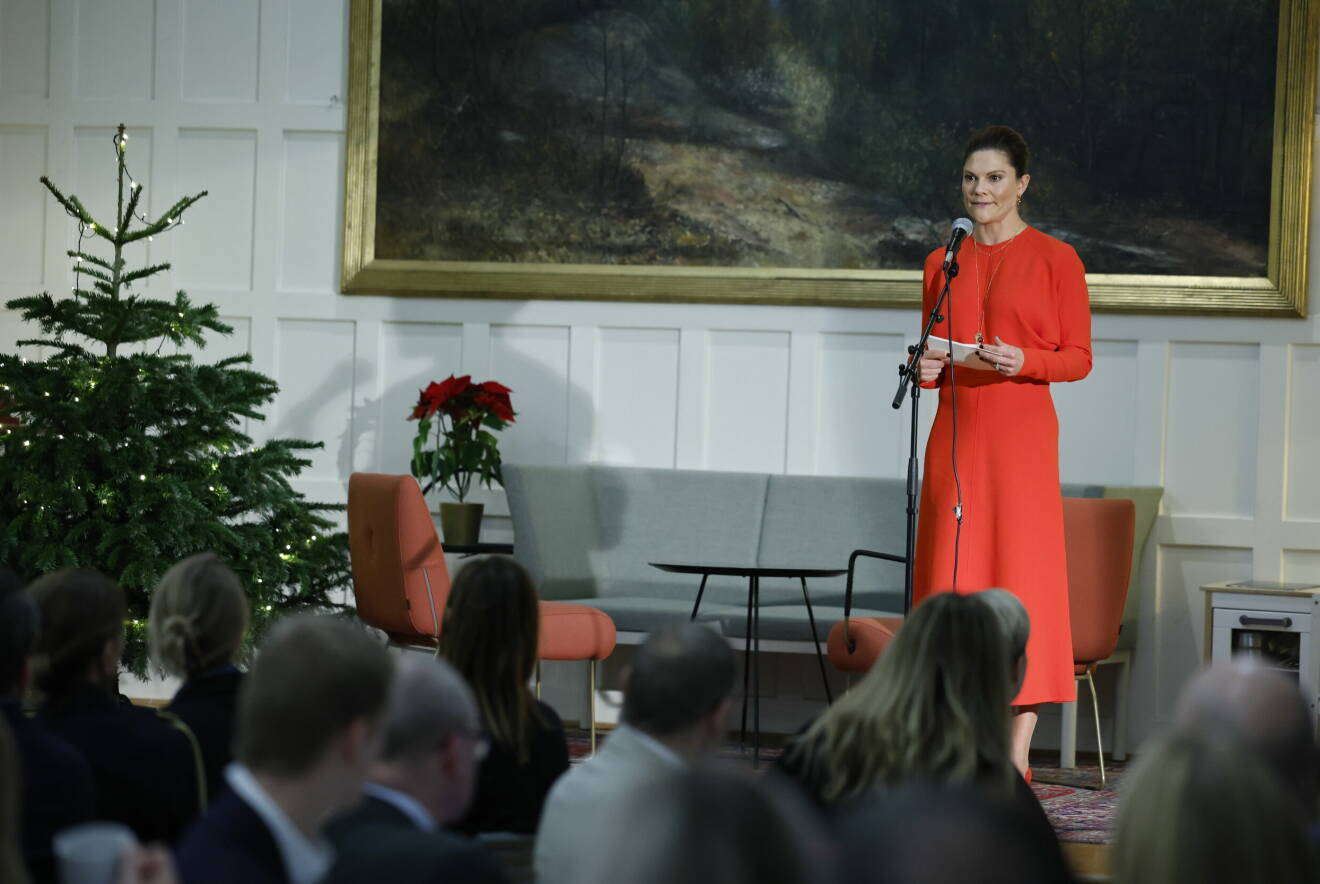 Crown Princess Victoria delivers a speech at the Swedish Church in London