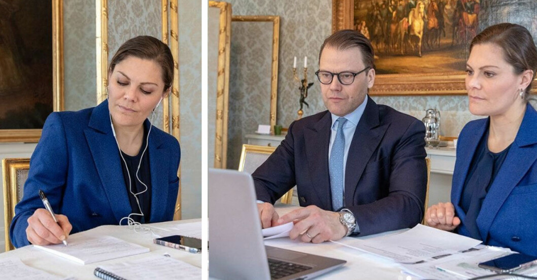 Victoria och Daniel arbetar hemma på Haga slott. kronprinsessan victoria prins daniel