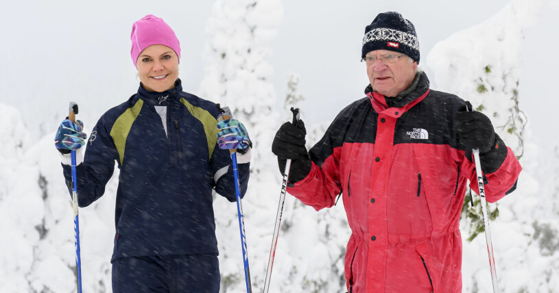 Kronprinsessan Victoria och kung Carl Gustaf på skidor