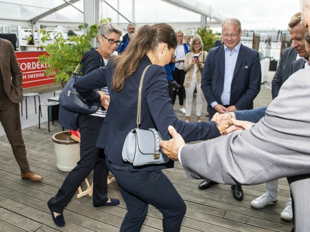 Kronprinsessan Victoria fastnade med klacken i golvspringorna och det var nära att hon gjorde en kunglig vurpa.