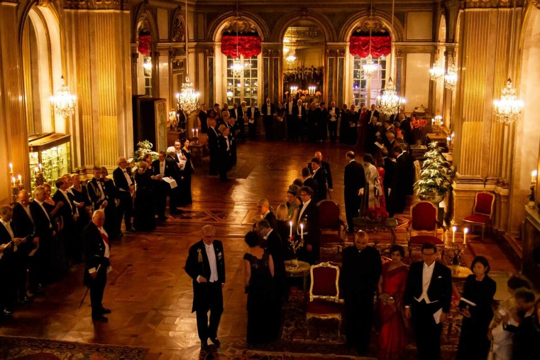 Välkomstceremonin i slottets balsal Vita havet. Middagen för Nobelpristagarna på slottet. Nobel 2019.