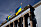 Ukrainas flagga hissad utanför Stockholms konserthus